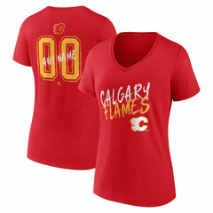 NHL Red Calgary Flames Women's Hustle Personalized Name & Number V-Neck T-Shirt