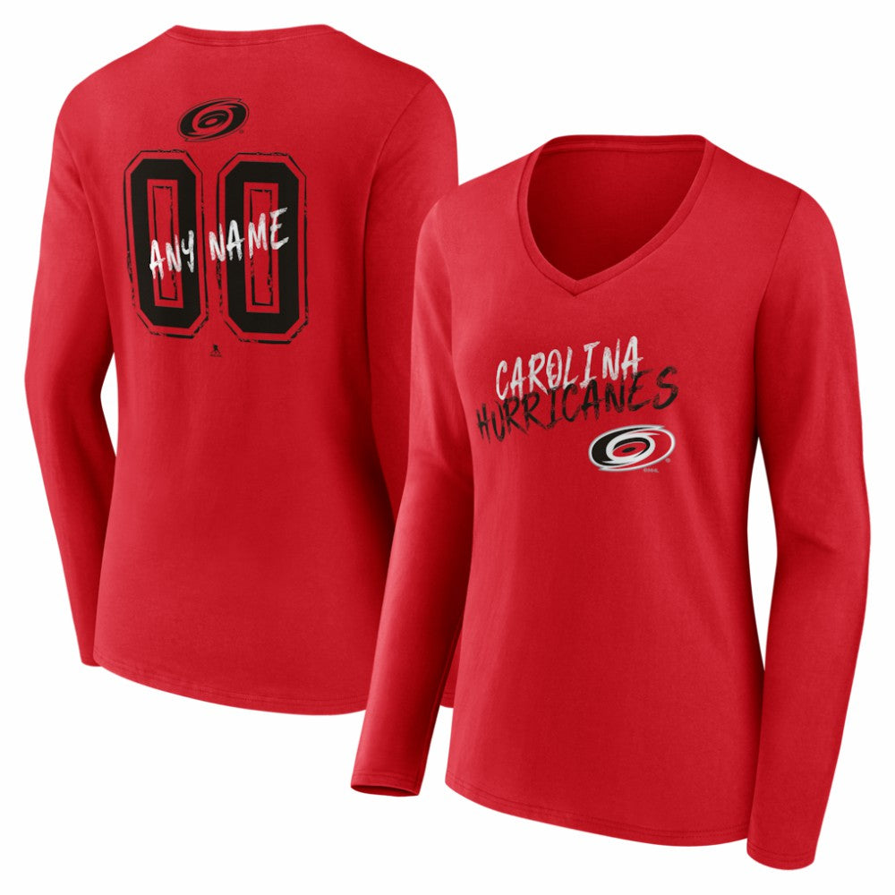 NHL Red Carolina Hurricanes Women's Hustle Personalized Name & Number Long Sleeve V-Neck T-Shirt