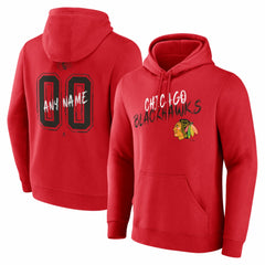 NHL Red Chicago Blackhawks Hustle Personalized Name & Number Hoodie