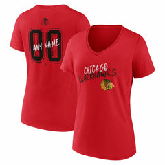 NHL Red Chicago Blackhawks Women's Hustle Personalized Name & Number V-Neck T-Shirt