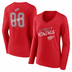 NHL Red Detroit Red Wings Women's Hustle Personalized Name & Number Long Sleeve V-Neck T-Shirt