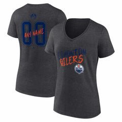 NHL Charcoal Edmonton Oilers Women's Hustle Personalized Name & Number V-Neck T-Shirt