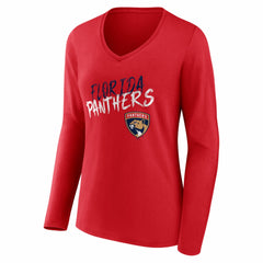 NHL Red Florida Panthers Women's Hustle Personalized Name & Number Long Sleeve V-Neck T-Shirt