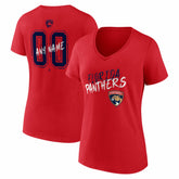 NHL Red Florida Panthers Women's Hustle Personalized Name & Number V-Neck T-Shirt