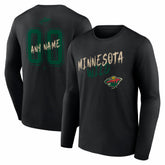 NHL Black Minnesota Wild Hustle Personalized Name & Number Long Sleeve T-Shirt