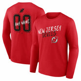 NHL Red New Jersey Devils Hustle Personalized Name & Number Long Sleeve T-Shirt