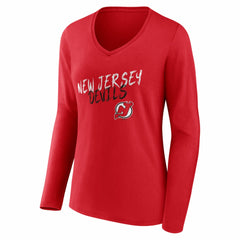 NHL Red New Jersey Devils Women's Hustle Personalized Name & Number Long Sleeve V-Neck T-Shirt