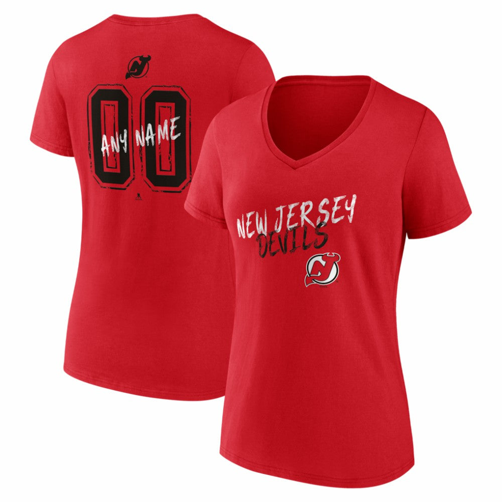 NHL Red New Jersey Devils Women's Hustle Personalized Name & Number V-Neck T-Shirt