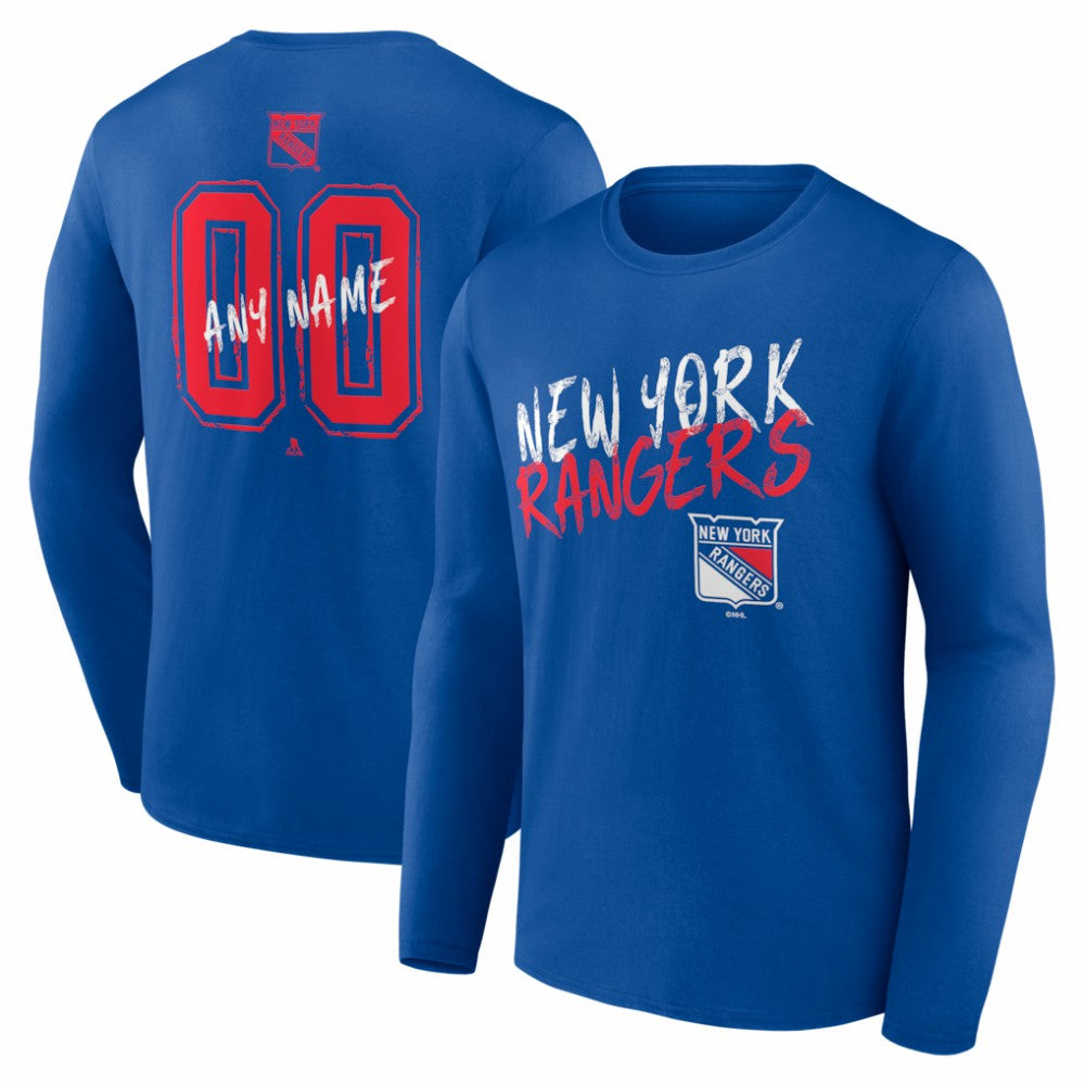 NHL Blue New York Rangers Hustle Personalized Name & Number Long Sleeve T-Shirt