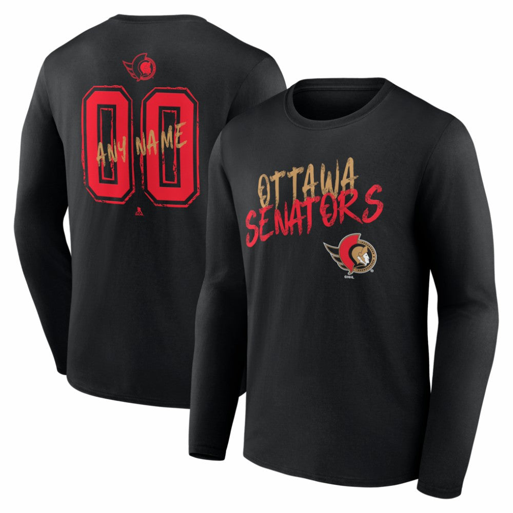 NHL Black Ottawa Senators Hustle Personalized Name & Number Long Sleeve T-Shirt
