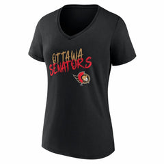 NHL Black Ottawa Senators Women's Hustle Personalized Name & Number V-Neck T-Shirt