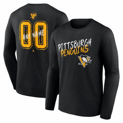 NHL Black Pittsburgh Penguins Hustle Personalized Name & Number Long Sleeve T-Shirt