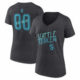 NHL Charcoal Seattle Kraken Women's Hustle Personalized Name & Number V-Neck T-Shirt