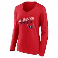 NHL Red Washington Capitals Women's Hustle Personalized Name & Number Long Sleeve V-Neck T-Shirt
