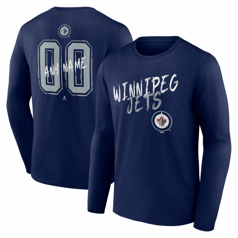 NHL Navy Winnipeg Jets Hustle Personalized Name & Number Long Sleeve T-Shirt