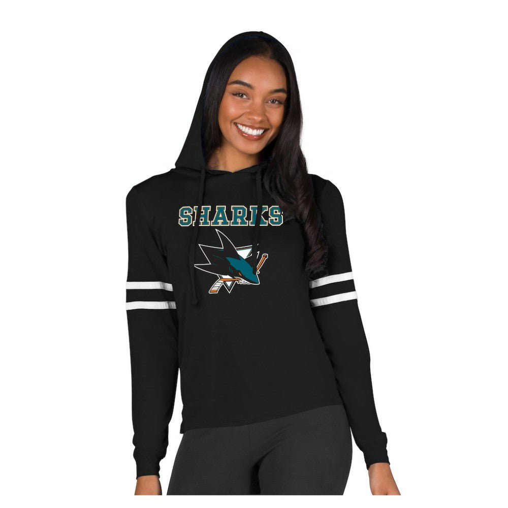 NHL Black San Jose Sharks Concepts Sport Women's Marathon Long-Sleeve Hooded T-Shirt