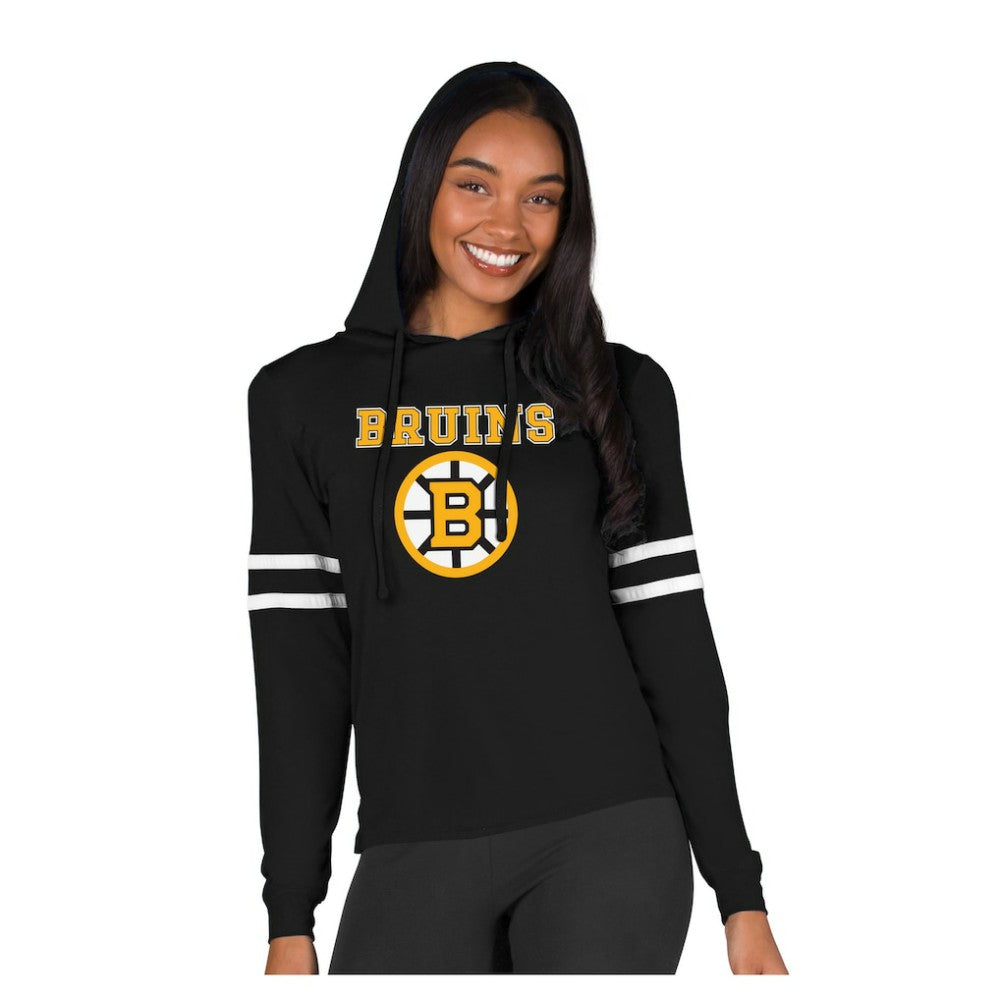 NHL Black Boston Bruins Concepts Sport Women's Marathon Long-Sleeve Hooded T-Shirt