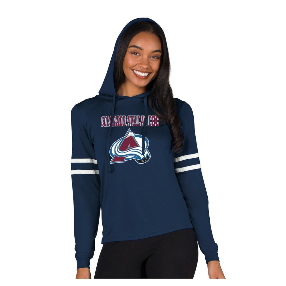 NHL Navy Colorado Avalanche Concepts Sport Women's Marathon Long-Sleeve Hooded T-Shirt