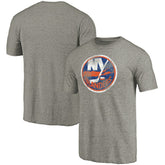 NHL Ash New York Islanders Distressed Team Logo Tri-Blend T-Shirt