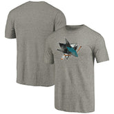 NHL Ash San Jose Sharks Distressed Team Logo Tri-Blend T-Shirt