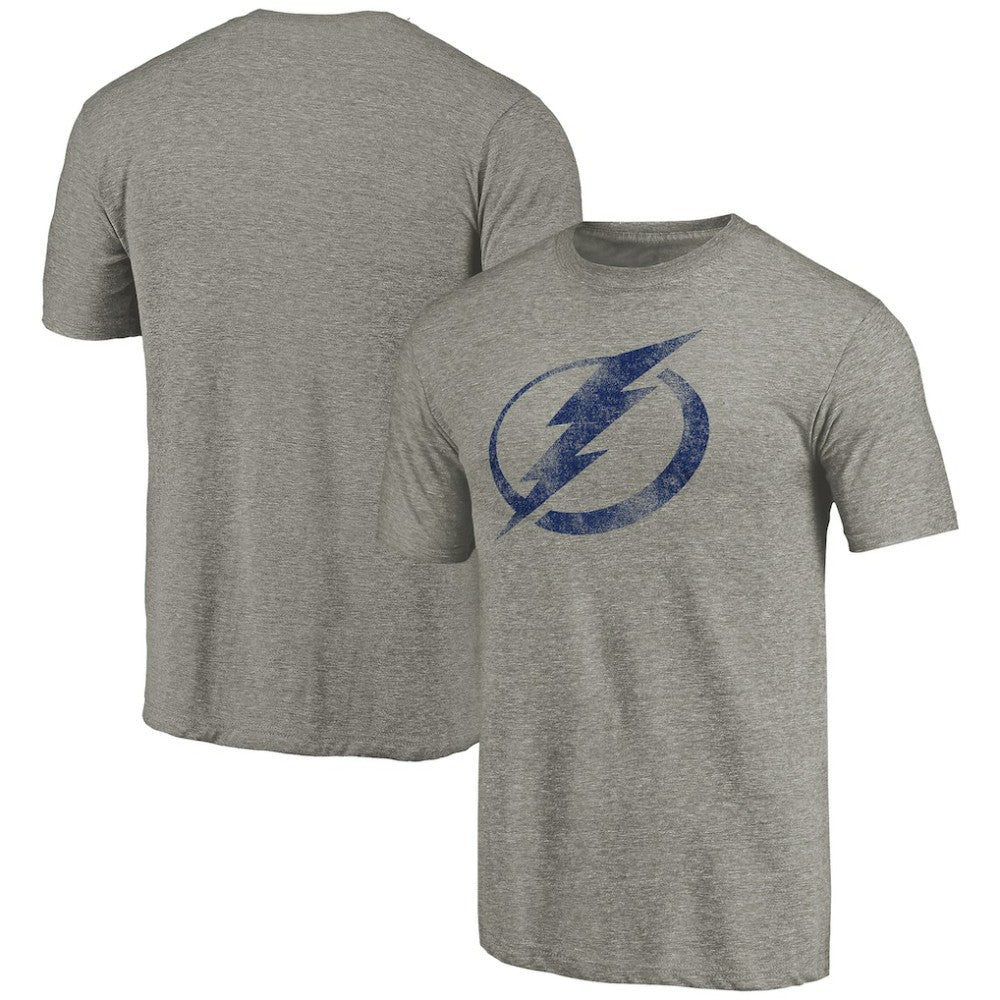 NHL Ash Tampa Bay Lightning Distressed Team Logo Tri-Blend T-Shirt