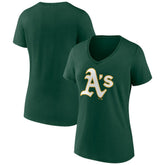 MLB Athletics Women's Team Color Primary Logo V-Neck T-Shirt