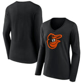 MLB Baltimore Orioles Women's Team Color Primary Logo V-Neck Long Sleeve T-Shirt