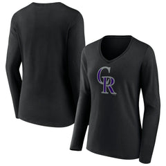 MLB Colorado Rockies Women's Team Color Primary Logo V-Neck Long Sleeve T-Shirt