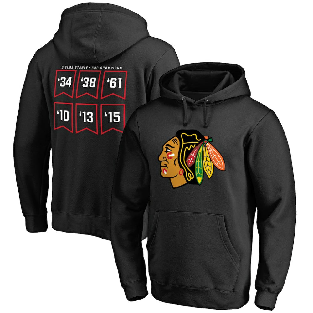 NHL Black Chicago Blackhawks Raise the Banner Pullover Hoodie
