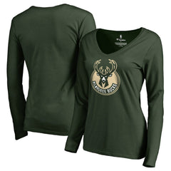 NBA Milwaukee Bucks Women's Primary Logo V-Neck Long Sleeve T-Shirt