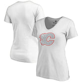 NHL White Calgary Flames Women's Whiteout V-Neck T-Shirt