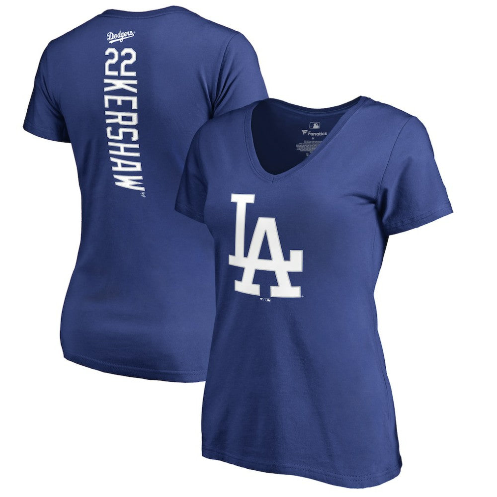 MLB Clayton Kershaw Los Angeles Dodgers Women's Backer Name & Number V-Neck T-Shirt