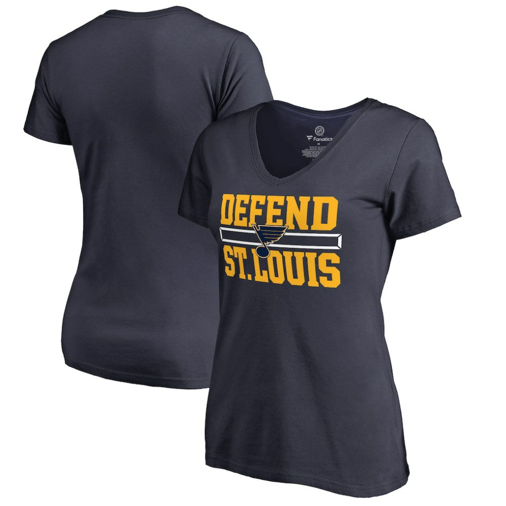 NHL Navy St. Louis Blues Women's Hometown Collection Defend V-Neck T-Shirt