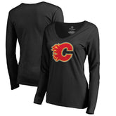NHL Black Calgary Flames Women's Primary Logo Long Sleeve T-Shirt