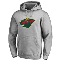 NHL Heather Gray Minnesota Wild Primary Team Logo Fleece Fitted Pullover Hoodie