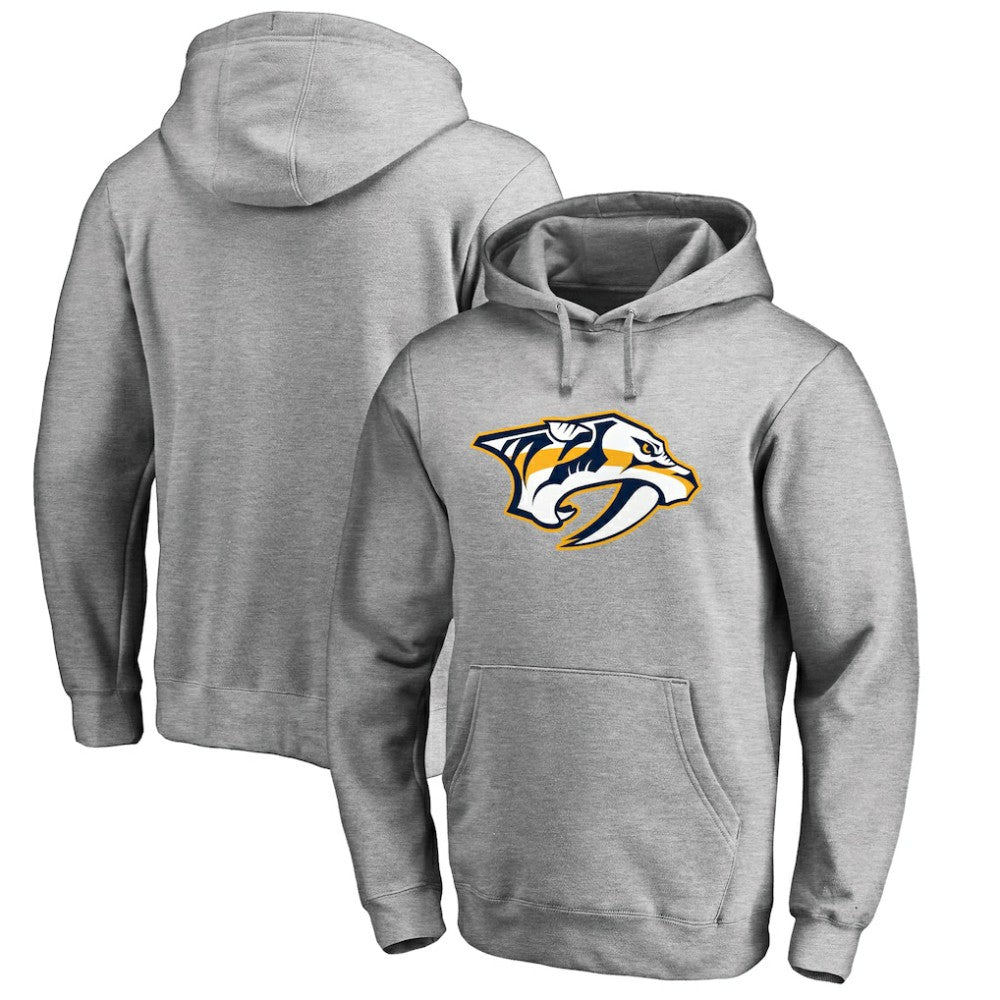 NHL Heather Gray Nashville Predators Primary Team Logo Fleece Fitted Pullover Hoodie
