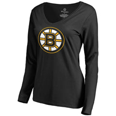 NHL Black David Pastrnak Boston Bruins Women's Backer V-Neck Long Sleeve T-Shirt