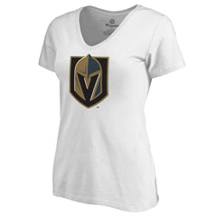 NHL White Vegas Golden Knights Women's Alternate Primary Logo V-Neck T-Shirt