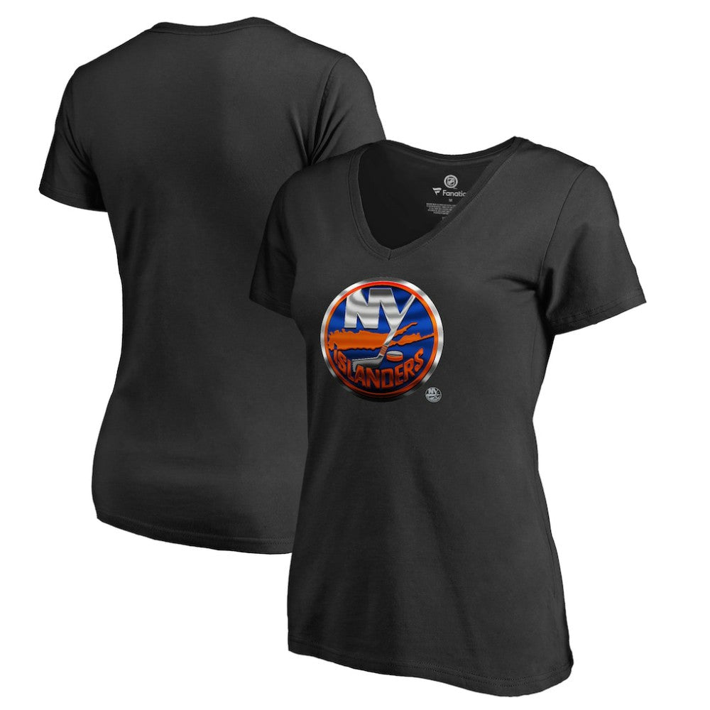 NHL Black New York Islanders Women's Midnight Mascot V-Neck T-Shirt