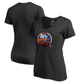 NHL Black New York Islanders Women's Midnight Mascot V-Neck T-Shirt