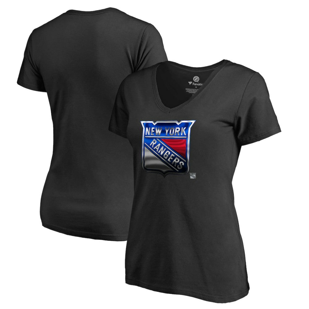 NHL Black New York Rangers Women's Midnight Mascot V-Neck T-Shirt