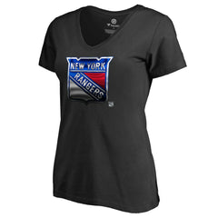 NHL Black New York Rangers Women's Midnight Mascot V-Neck T-Shirt
