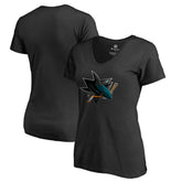 NHL Black San Jose Sharks Women's Midnight Mascot V-Neck T-Shirt
