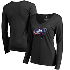 NHL Black Columbus Blue Jackets Women's Midnight Mascot Long Sleeve V-Neck T-Shirt