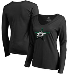 NHL Black Dallas Stars Women's Midnight Mascot Long Sleeve V-Neck T-Shirt