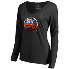 NHL Black New York Islanders Women's Midnight Mascot Long Sleeve V-Neck T-Shirt