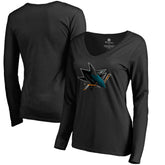 NHL Black San Jose Sharks Women's Midnight Mascot Long Sleeve V-Neck T-Shirt