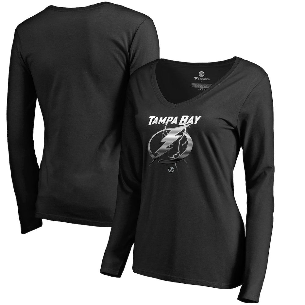 NHL Black Tampa Bay Lightning Women's Midnight Mascot Long Sleeve V-Neck T-Shirt