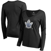 NHL Black Toronto Maple Leafs Women's Midnight Mascot Long Sleeve V-Neck T-Shirt