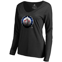 NHL Black Winnipeg Jets Women's Midnight Mascot Long Sleeve V-Neck T-Shirt